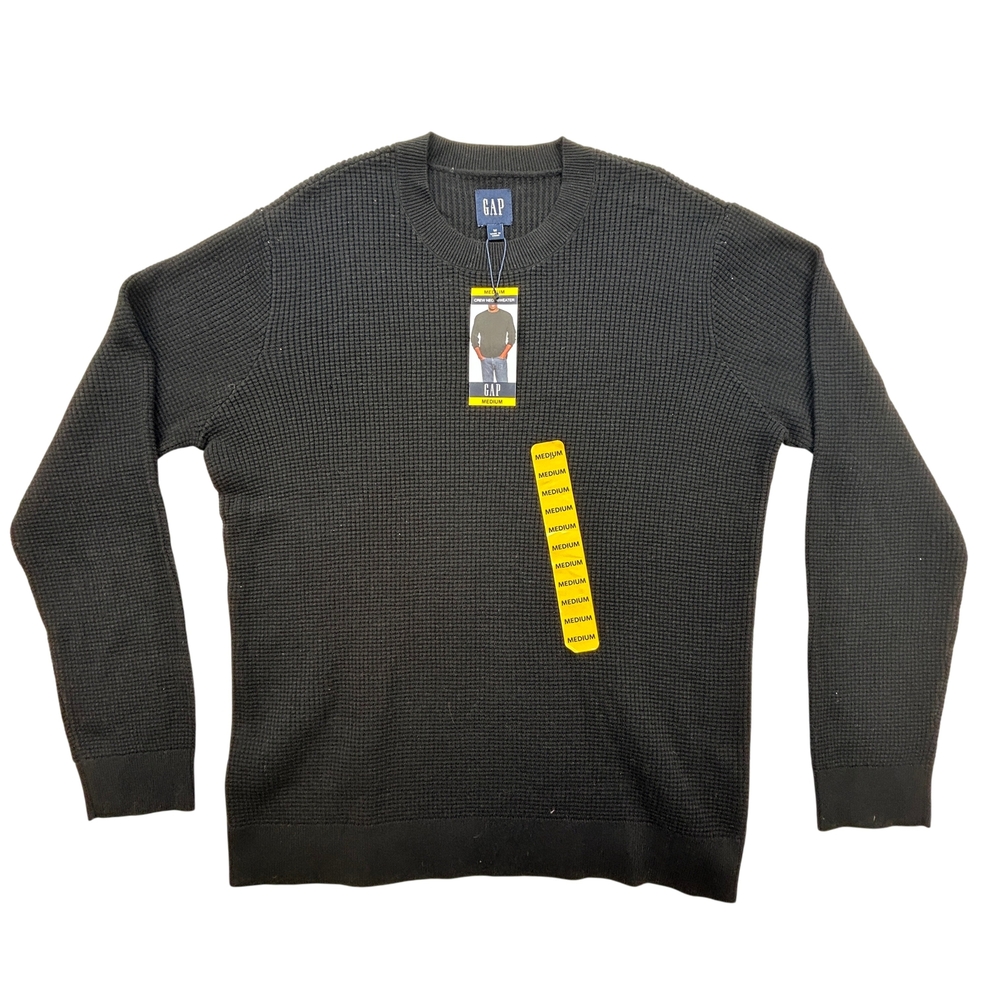 GAP Sweater Mens Medium Crew Neck Black Knit Pullover New Cotton Nylon Acrylic